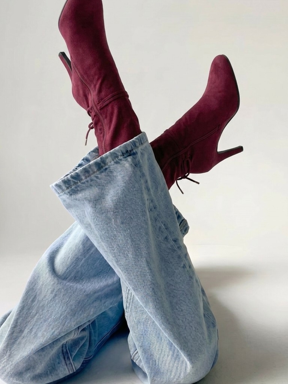 Women's Suede Stiletto Mid-Calf Boot - Burgundy